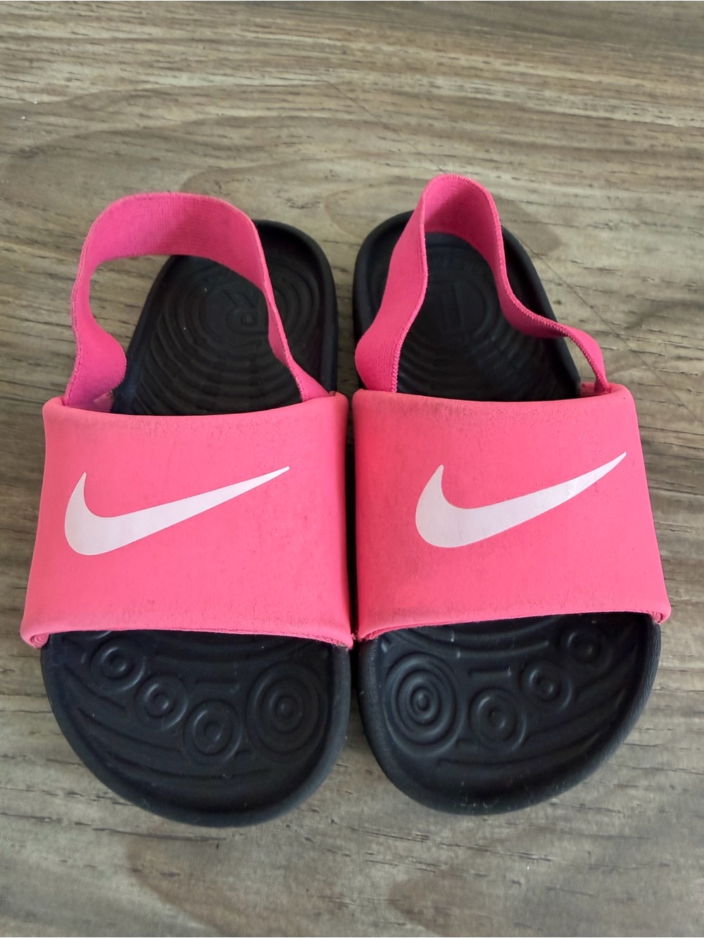 Nike Kids Pink and Black Slide Sandals with Back Strap